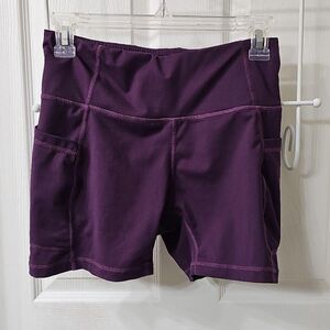 Baleaf Women's High Waisted Yoga Bike Shorts w/ Side Pockets Purple Size Medium
